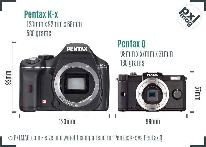 Pentax K-x vs Pentax Q size comparison