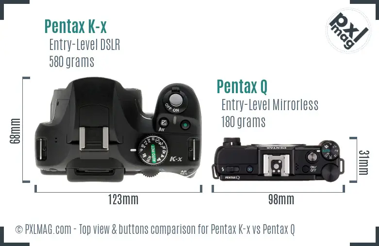 Pentax K-x vs Pentax Q top view buttons comparison