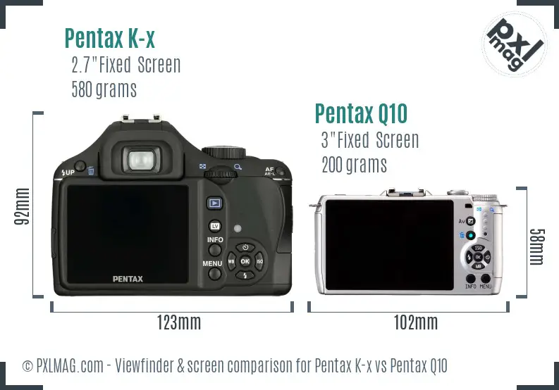 Pentax K-x vs Pentax Q10 Screen and Viewfinder comparison