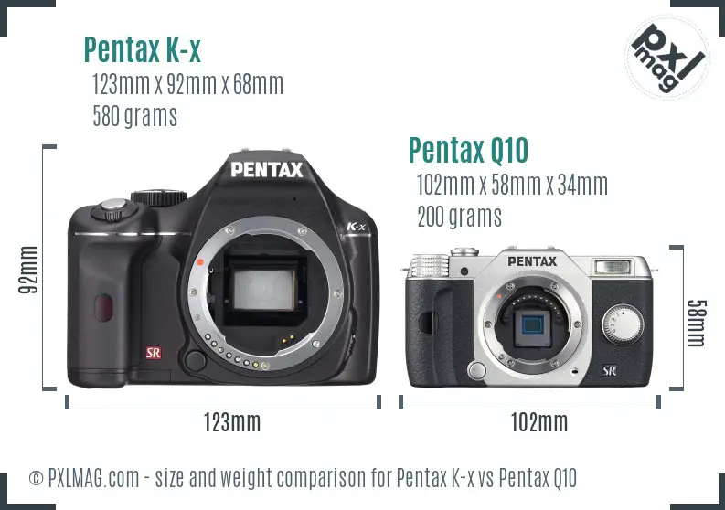 Pentax K-x vs Pentax Q10 size comparison