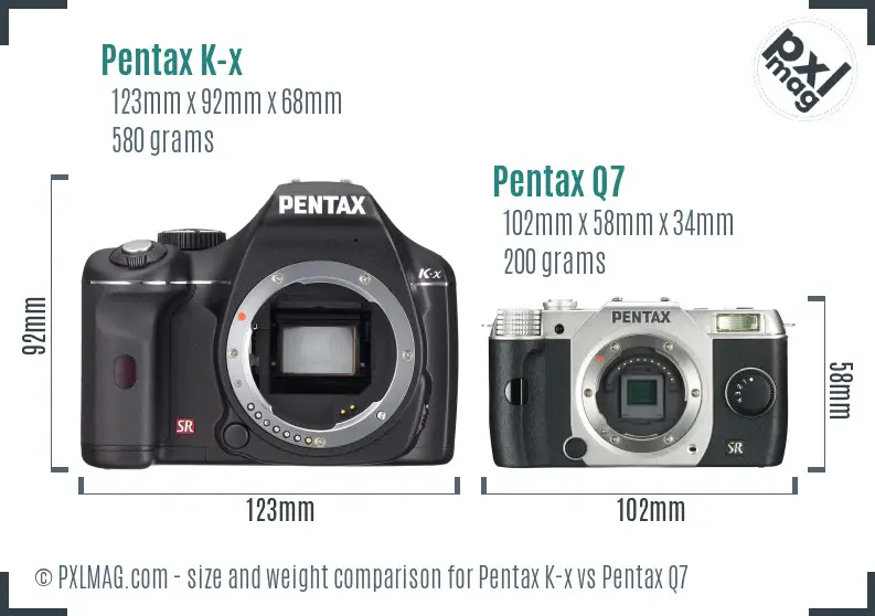 Pentax K-x vs Pentax Q7 size comparison