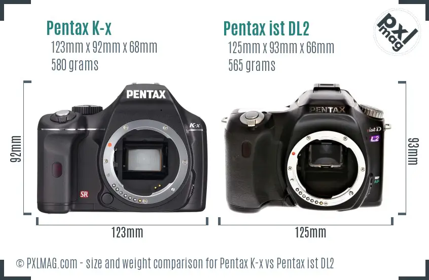 Pentax K-x vs Pentax ist DL2 size comparison