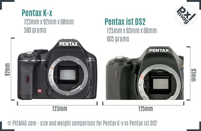 Pentax K-x vs Pentax ist DS2 size comparison