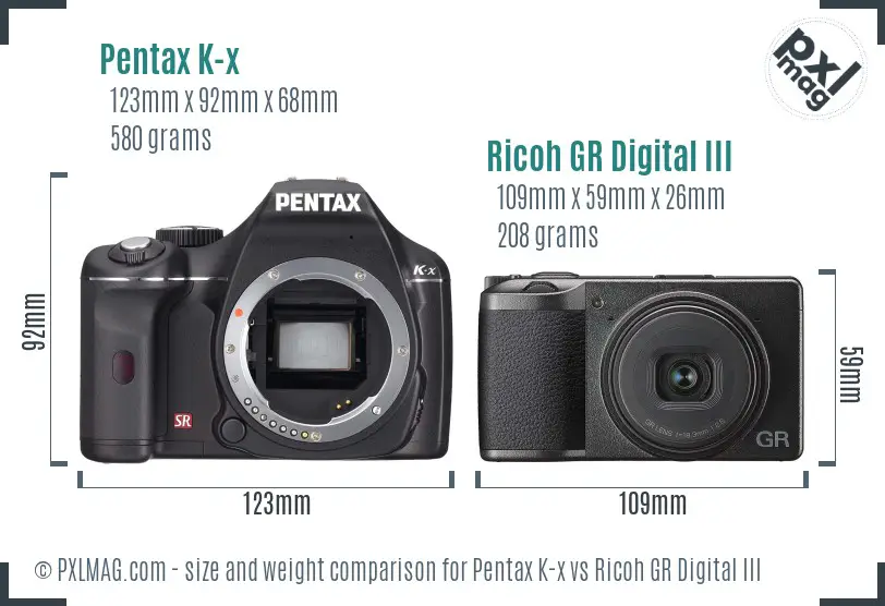 Pentax K-x vs Ricoh GR Digital III size comparison