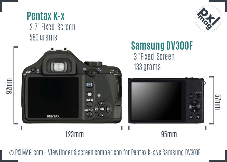 Pentax K-x vs Samsung DV300F Screen and Viewfinder comparison