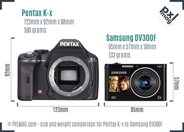 Pentax K-x vs Samsung DV300F size comparison