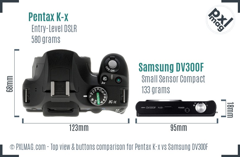 Pentax K-x vs Samsung DV300F top view buttons comparison