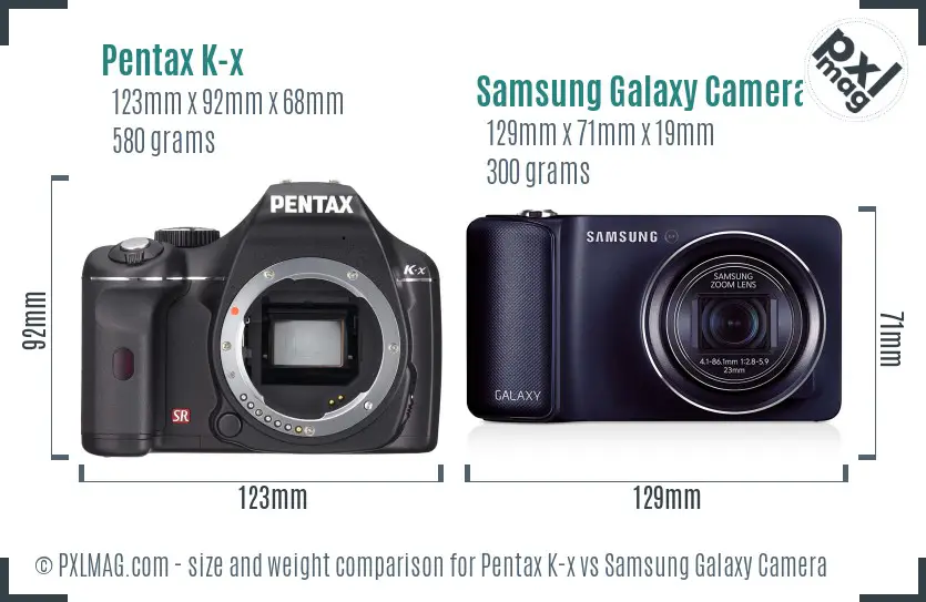 Pentax K-x vs Samsung Galaxy Camera size comparison