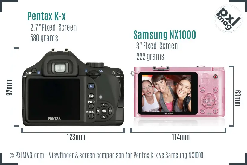 Pentax K-x vs Samsung NX1000 Screen and Viewfinder comparison
