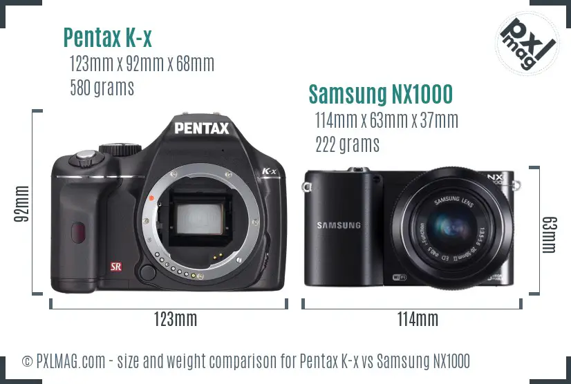 Pentax K-x vs Samsung NX1000 size comparison
