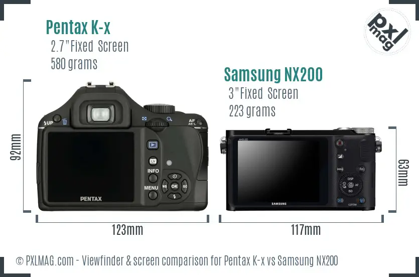 Pentax K-x vs Samsung NX200 Screen and Viewfinder comparison