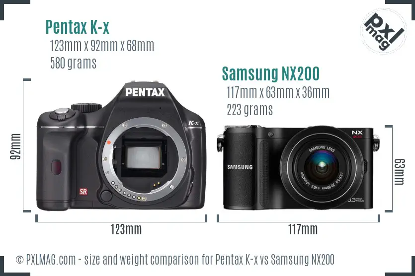 Pentax K-x vs Samsung NX200 size comparison
