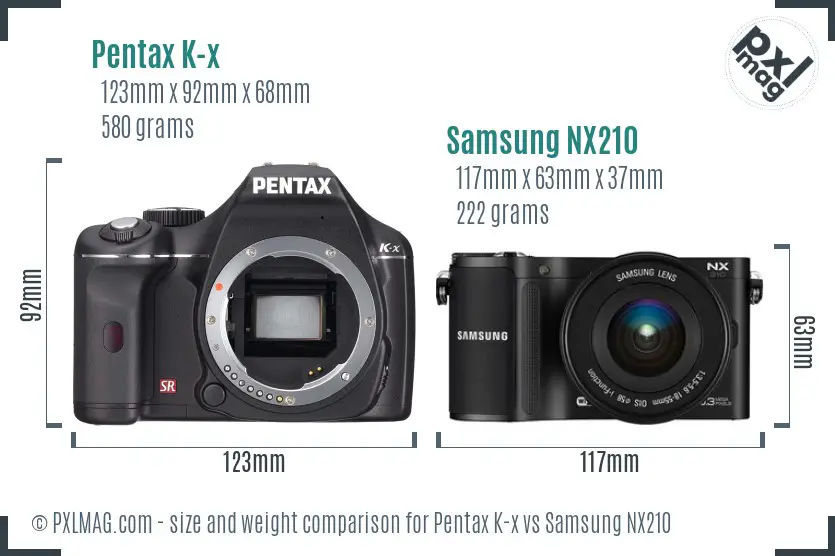 Pentax K-x vs Samsung NX210 size comparison
