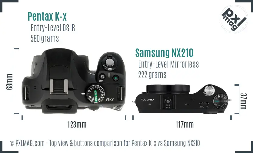 Pentax K-x vs Samsung NX210 top view buttons comparison