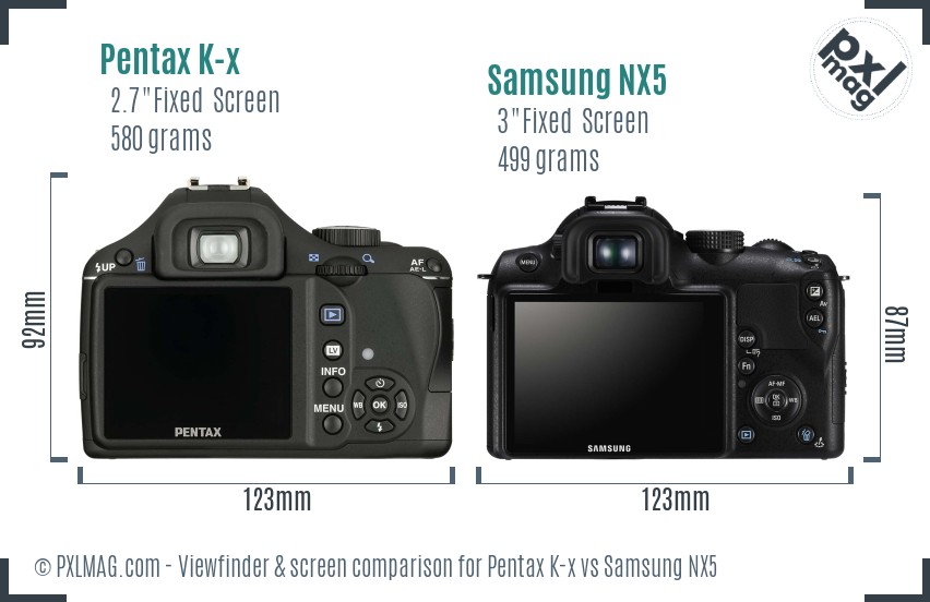 Pentax K-x vs Samsung NX5 Screen and Viewfinder comparison