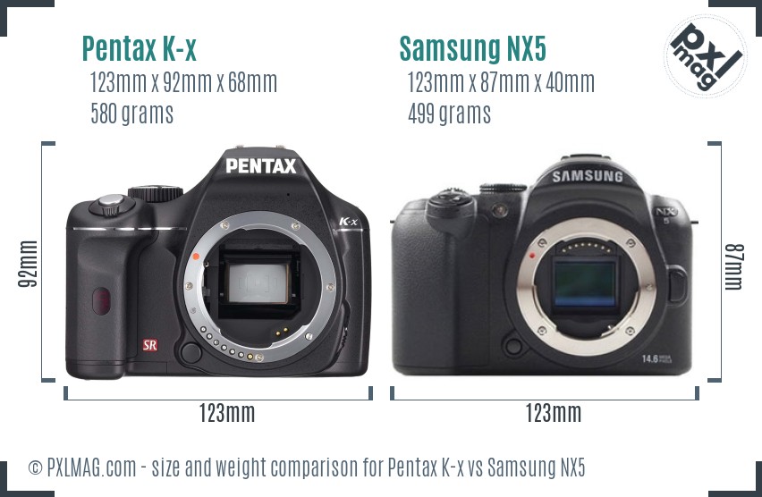 Pentax K-x vs Samsung NX5 size comparison Pentax K-x vs Samsung NX5 size comparison
