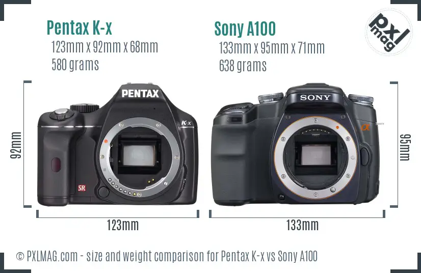 Pentax K-x vs Sony A100 size comparison
