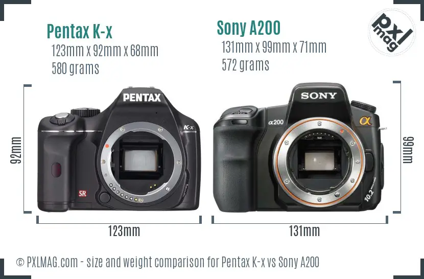 Pentax K-x vs Sony A200 size comparison