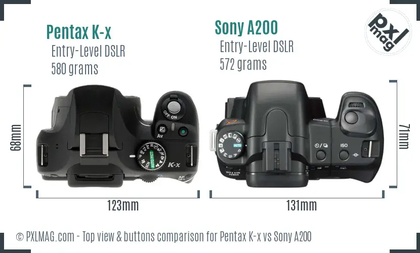 Pentax K-x vs Sony A200 top view buttons comparison