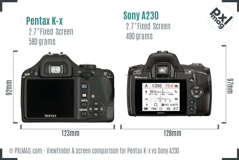 Pentax K-x vs Sony A230 Screen and Viewfinder comparison