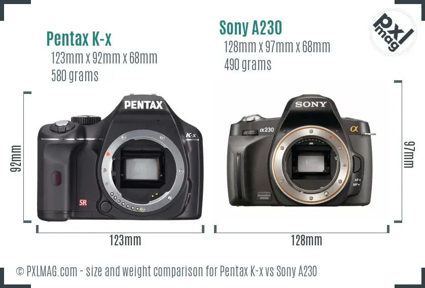 Pentax K-x vs Sony A230 size comparison