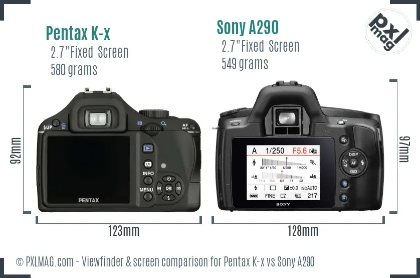 Pentax K-x vs Sony A290 Screen and Viewfinder comparison