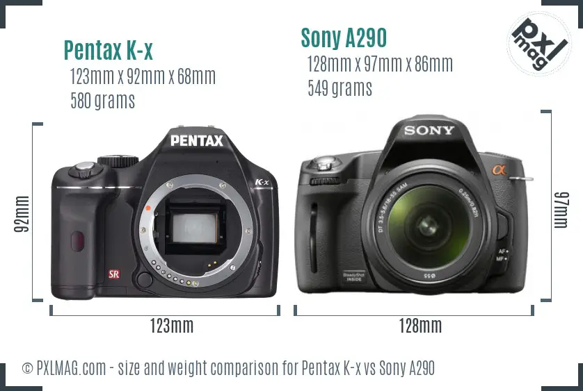 Pentax K-x vs Sony A290 size comparison