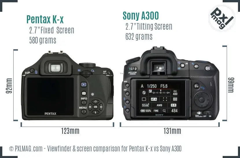 Pentax K-x vs Sony A300 Screen and Viewfinder comparison