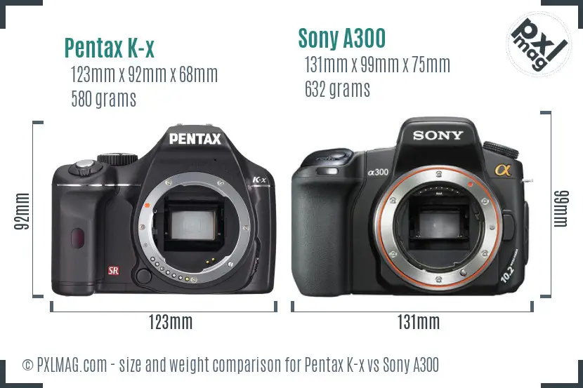 Pentax K-x vs Sony A300 size comparison