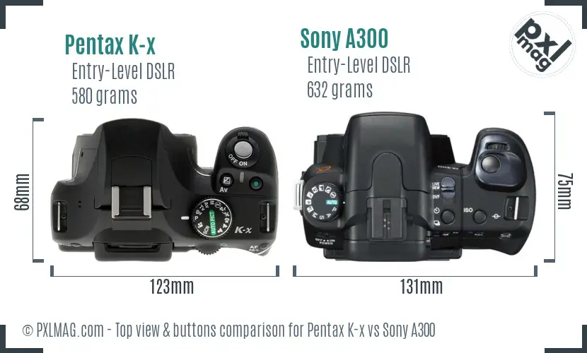 Pentax K-x vs Sony A300 top view buttons comparison