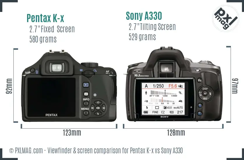 Pentax K-x vs Sony A330 Screen and Viewfinder comparison