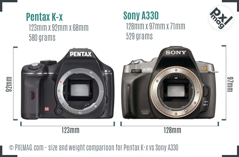 Pentax K-x vs Sony A330 size comparison