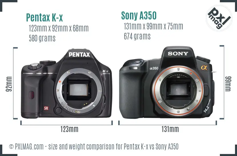 Pentax K-x vs Sony A350 size comparison