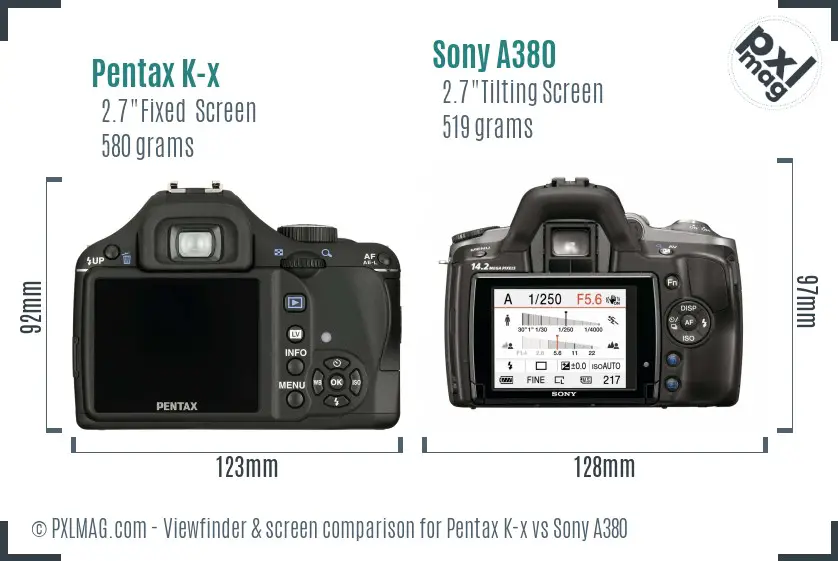 Pentax K-x vs Sony A380 Screen and Viewfinder comparison