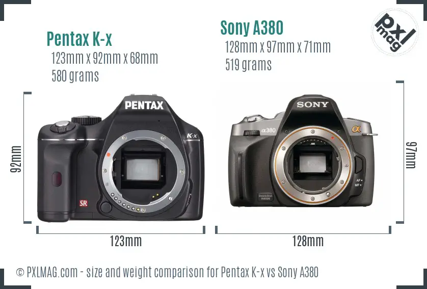 Pentax K-x vs Sony A380 size comparison