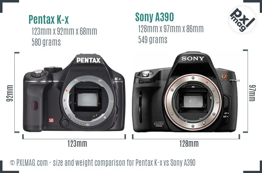 Pentax K-x vs Sony A390 size comparison