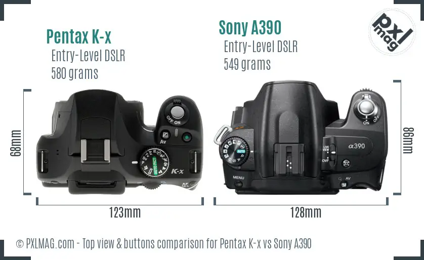 Pentax K-x vs Sony A390 top view buttons comparison