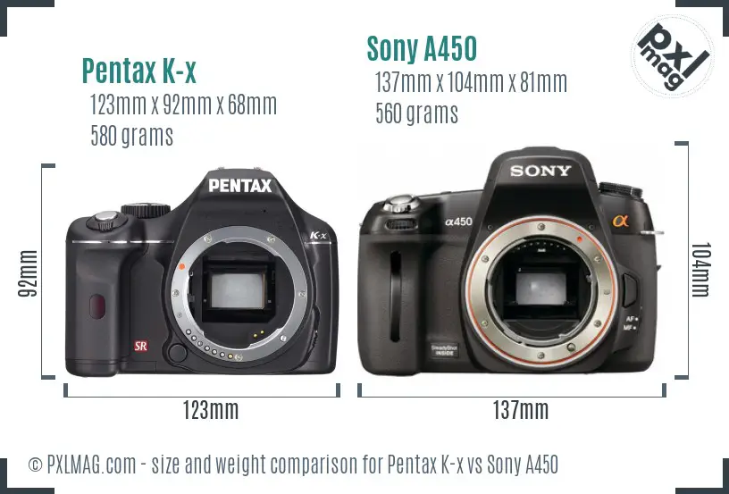 Pentax K-x vs Sony A450 size comparison