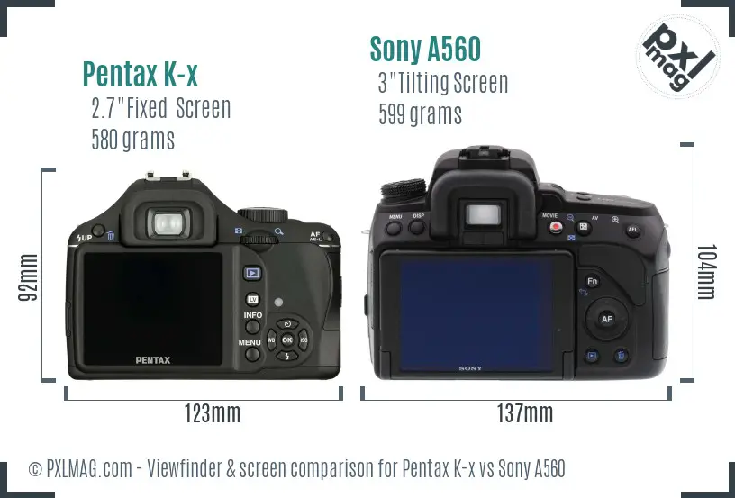 Pentax K-x vs Sony A560 Screen and Viewfinder comparison