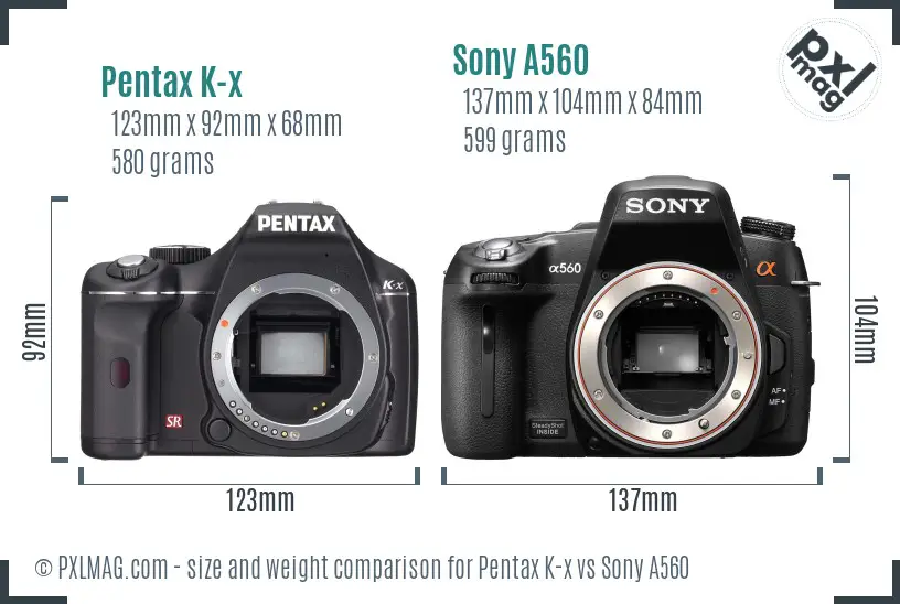Pentax K-x vs Sony A560 size comparison