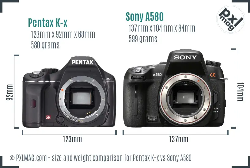 Pentax K-x vs Sony A580 size comparison