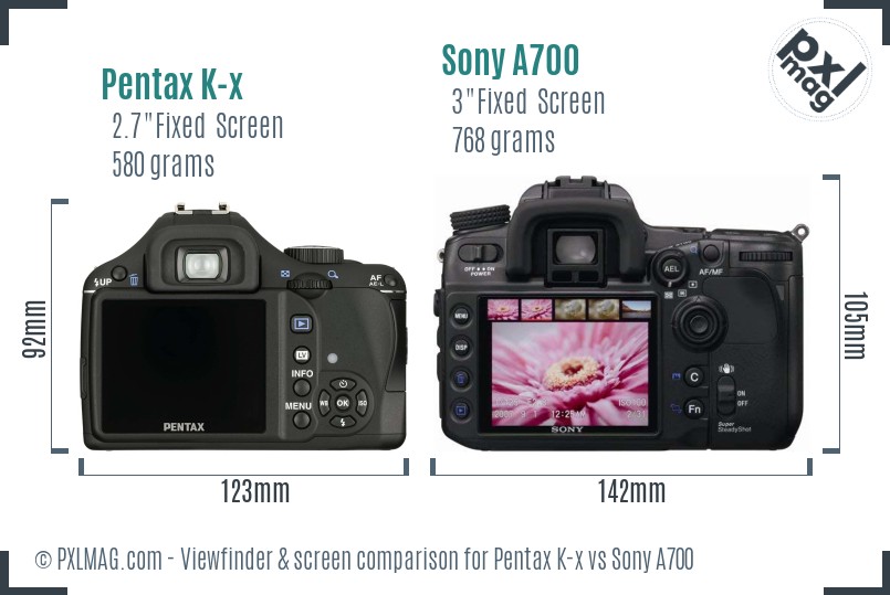 Pentax K-x vs Sony A700 Screen and Viewfinder comparison