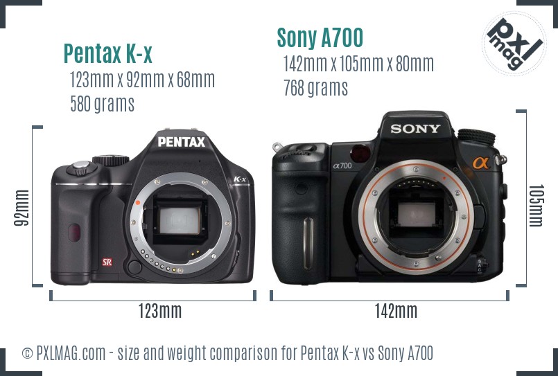 Pentax K-x vs Sony A700 size comparison