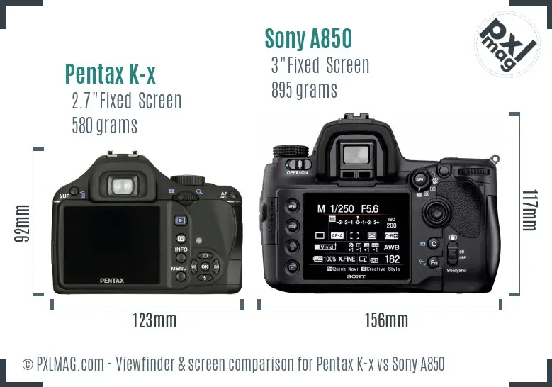 Pentax K-x vs Sony A850 Screen and Viewfinder comparison Pentax K-x vs Sony A850 Screen and Viewfinder comparison