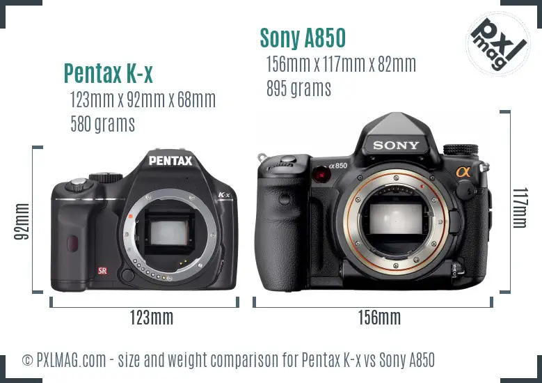 Pentax K-x vs Sony A850 size comparison Pentax K-x vs Sony A850 size comparison