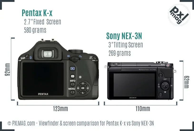 Pentax K-x vs Sony NEX-3N Screen and Viewfinder comparison