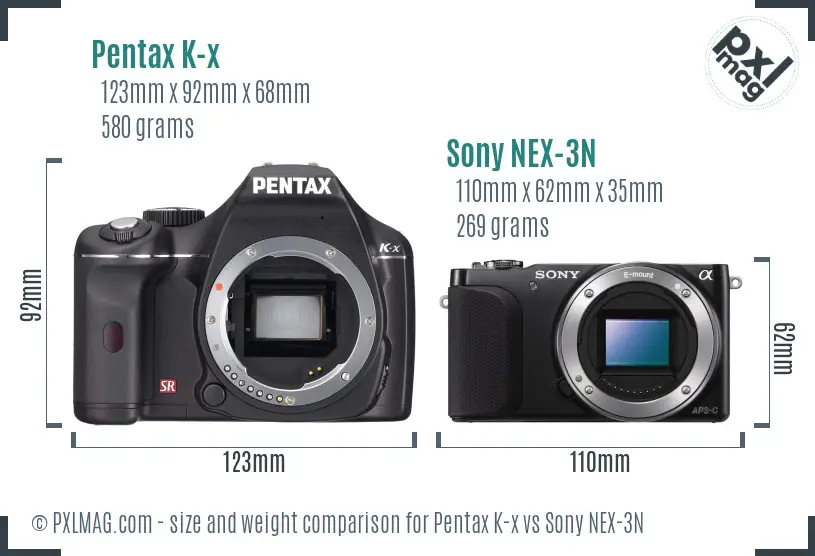 Pentax K-x vs Sony NEX-3N size comparison