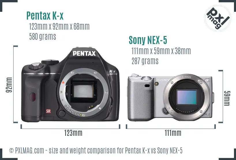 Pentax K-x vs Sony NEX-5 size comparison