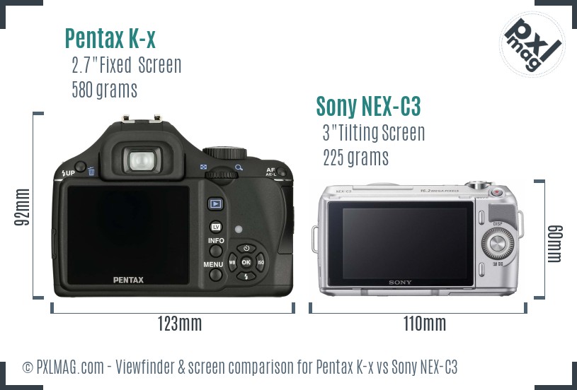Pentax K-x vs Sony NEX-C3 Screen and Viewfinder comparison
