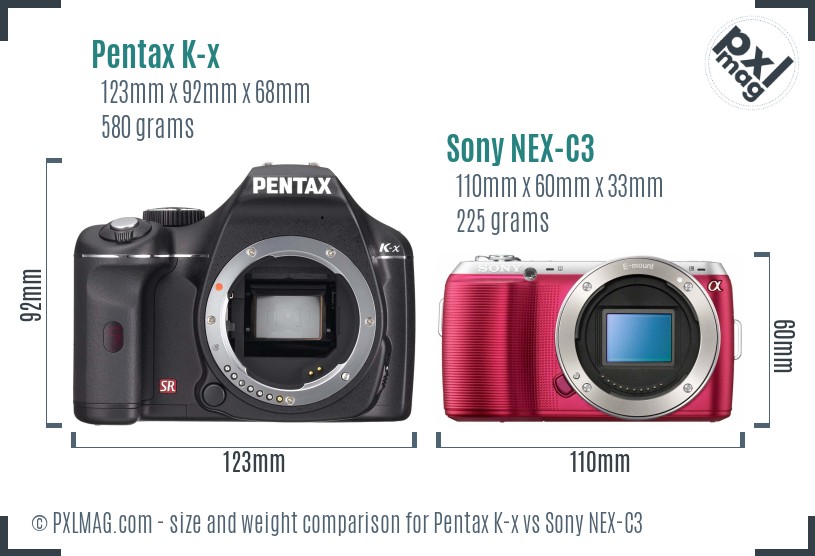 Pentax K-x vs Sony NEX-C3 size comparison